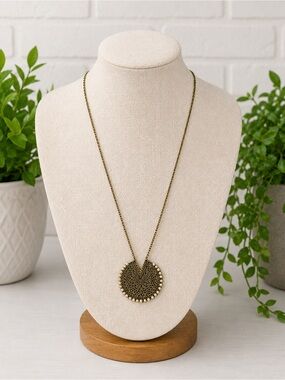 Filigree Round Pendant Necklace In Antique Brass- Women Jewelry